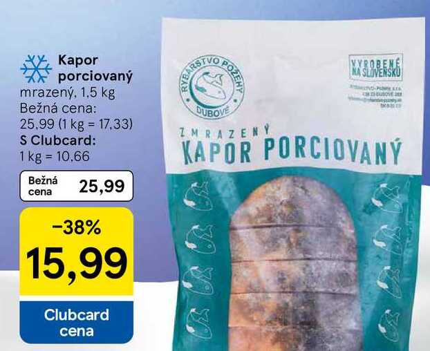 Kapor porciovaný mrazený, 1,5 kg 