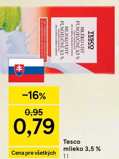 Tesco mlieko 3,5% 1l
