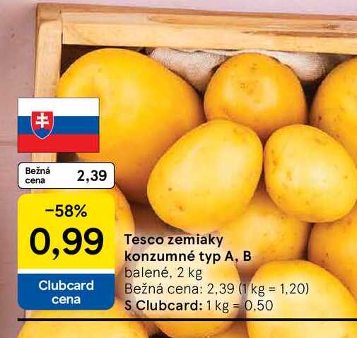 Tesco zemiaky konzumné typ A, B balené, 2 kg 