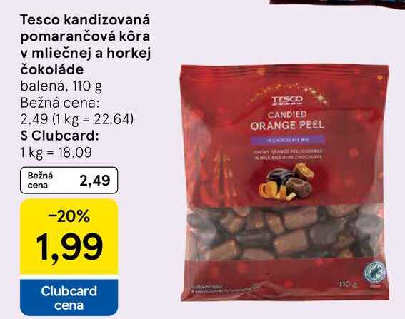 Tesco kandizovaná pomarančová kôra v mliečnej a horkej čokoláde balená, 110 g