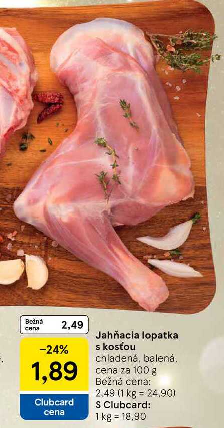 Jahňacia lopatka s kosťou chladená, balená cena za 100 g 