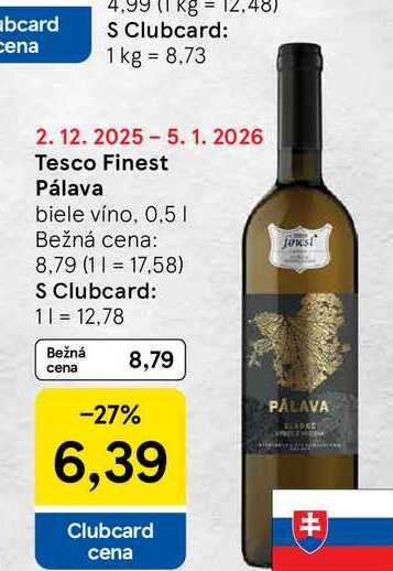Tesco Finest Pálava biele víno, 0,5l
