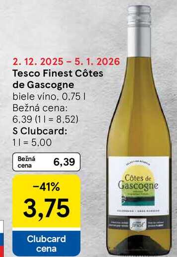 Tesco Finest Côtes de Gascogne biele víno, 0.75l
