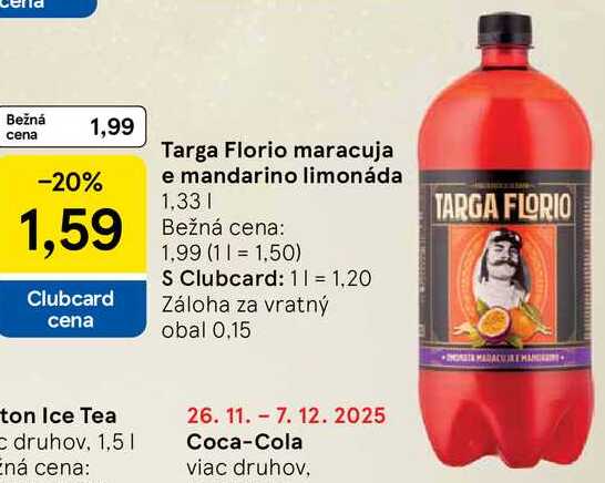 Targa Florio maracuja e mandarino limonáda 1,33 l