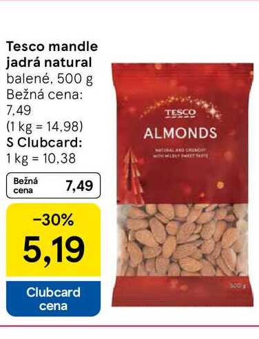 Tesco mandle jadrá natural balené, 500 g