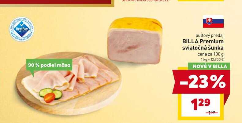 BILLA Premium sviatočná šunka cena za 100 g