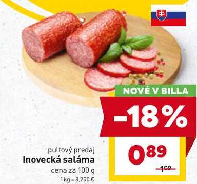 Inovecká saláma cena za 100 g