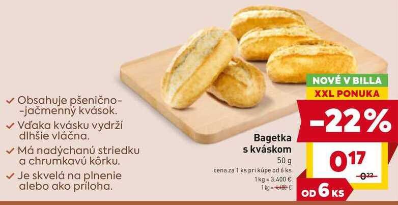 Bagetka s kváskom cena za 1 ks