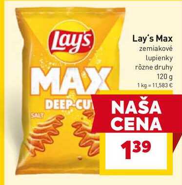 Lay's Max zemiakové lupienky rôzne druhy 120 g