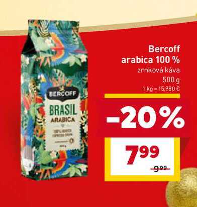 Bercoff arabica 100% zrnková káva 500 g