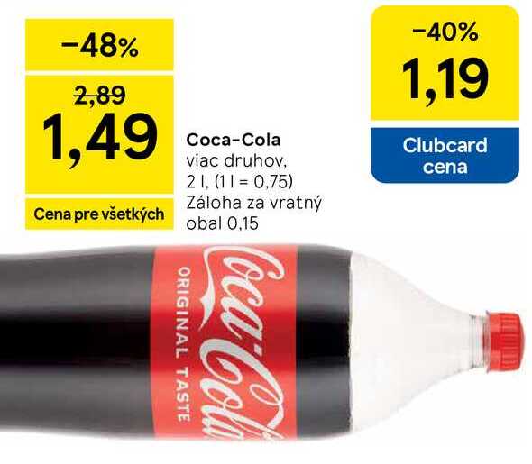 Coca-Cola 2l, vybrané druhy