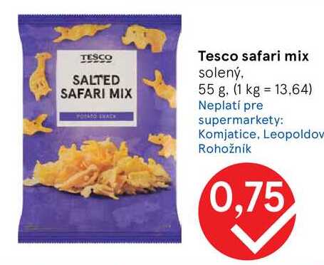 Tesco safari mix solený, 55 g
