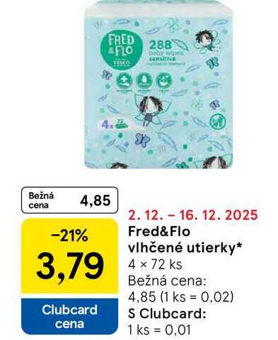 Fred&Flo vlhčené utierky 4 x 72 ks