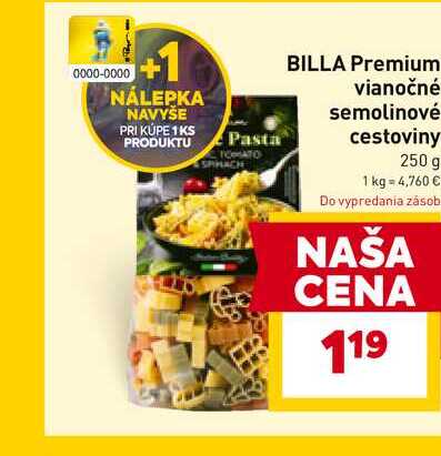 BILLA Premium vianočné semolinové cestoviny 250 g