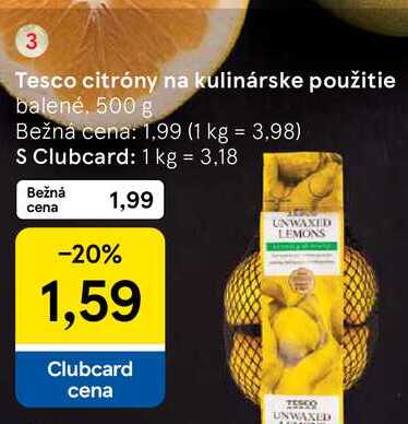 Tesco citróny na kulinárske použitie balené 500 g 