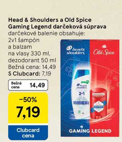 Head & Shoulders a Old Spice Gaming Legend darčeková súprava obsahuje: 2v1 šampón a balzam na vlasy 330 ml, dezodorant 50 ml