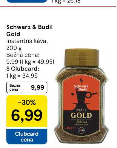 Schwarz & Budil Gold instantná káva, 200 g v akcii