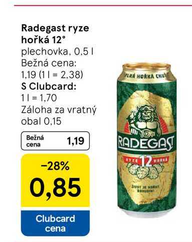 Radegast ryze hořká 12° plechovka, 0.5l