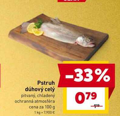 Pstruh dúhový celý pitvaný, chladený ochranná atmosféra cena za 100 g