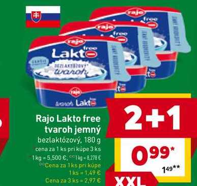 Rajo Lakto free tvaroh jemný bezlaktózový, 180 g 