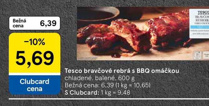 Tesco bravčové rebrá s BBQ omáčkou chladené, balené 600 g 