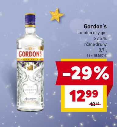 Gordon's London dry gin 37,5% rôzne druhy 0,7l