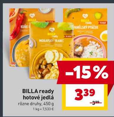 BILLA ready hotové jedlá rôzne druhy, 450 g 