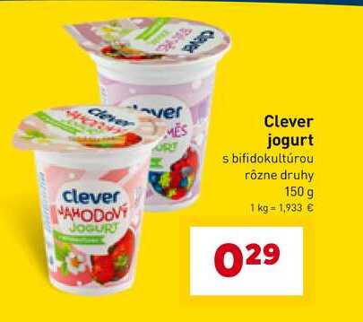 Clever jogurt s bifidokultúrou rôzne druhy 150 g v akcii