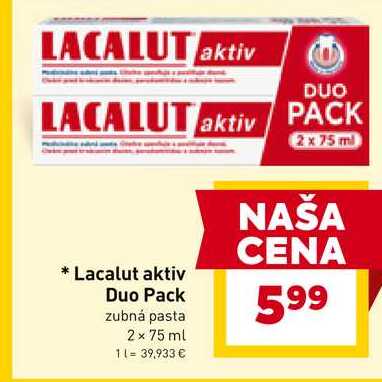 Lacalut aktiv Duo Pack zubná pasta 2 x 75 ml 