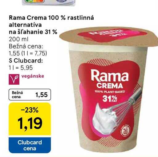 Rama Crema 100 % rastlinná alternatíva na šľahanie 31% 200 ml 