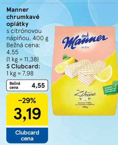 Manner chrumkavé oplátky s citrónovou náplňou, 400 g  v akcii