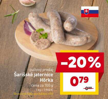 Šarišské jaternice Hôrka cena za 100 g