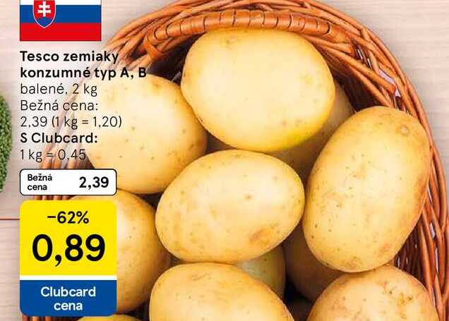 Tesco zemiaky konzumné typ A, B balené, 2 kg