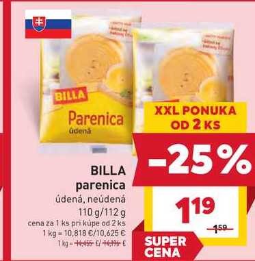 BILLA parenica údená, neúdená 110 g/112 g 