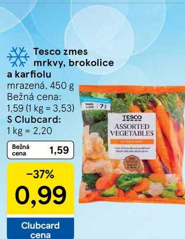 Tesco zmes mrkvy, brokolice a karfiolu mrazená, 450 g 