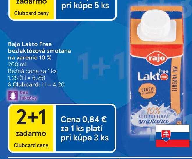 Rajo Lakto Free bezlaktózová smotana na varenie 10% 200 ml 