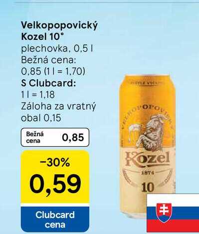Velkopopovický Kozel 10° plechovka, 0,5l