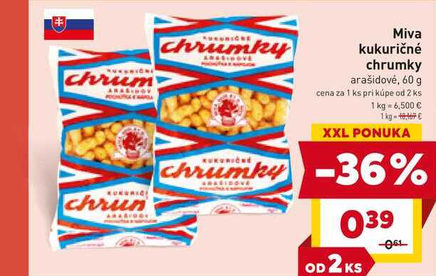 Miva kukuričné chrumky arašidové, 60 g 