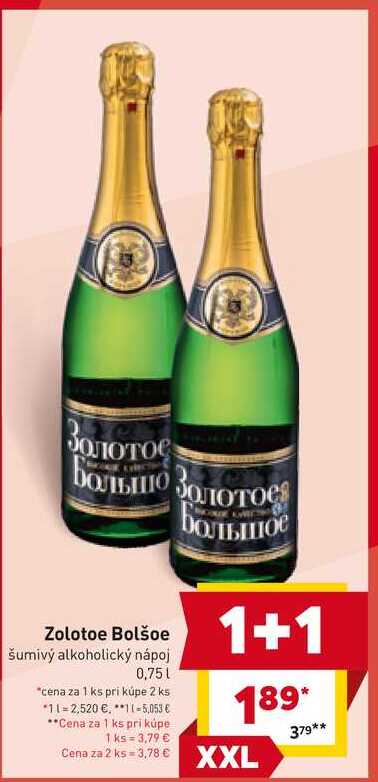 Zolotoe Bolšoe šumivý alkoholický nápoj 0,75l