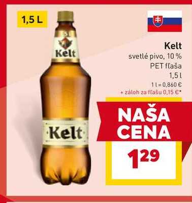 Kelt svetlé pivo, 10% PET fľaša 1,5l