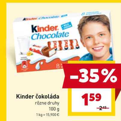 Kinder čokoláda rôzne druhy 100 g 