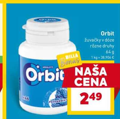 Orbit žuvačky v dóze rôzne druhy 64g 