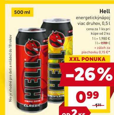 Hell energetickýnápoj viac druhov, 0,5l