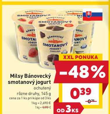 Milsy Bánovecký smotanový jogurt ochutený rôzne druhy, 145 g 