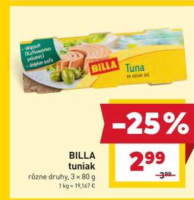 BILLA tuniak rôzne druhy, 3 x 80 g 