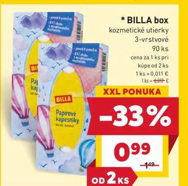 BILLA box kozmetické utierky 3-vrstvové 90 ks 