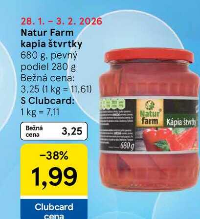 Natur Farm kapia štvrtky 680 g, pevný podiel 280 g