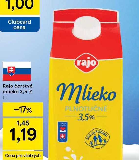 Rajo čerstvé mlieko 3,5% 1l