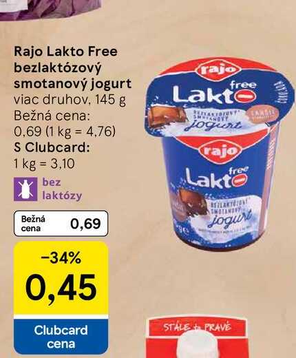 Rajo Lakto Free bezlaktózový smotanový jogurt viac druhov, 145 g