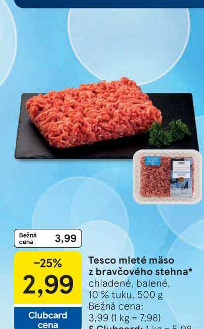 Tesco mleté mäso z bravčového stehna chladené, balené, 10 % tuku, 500 g 